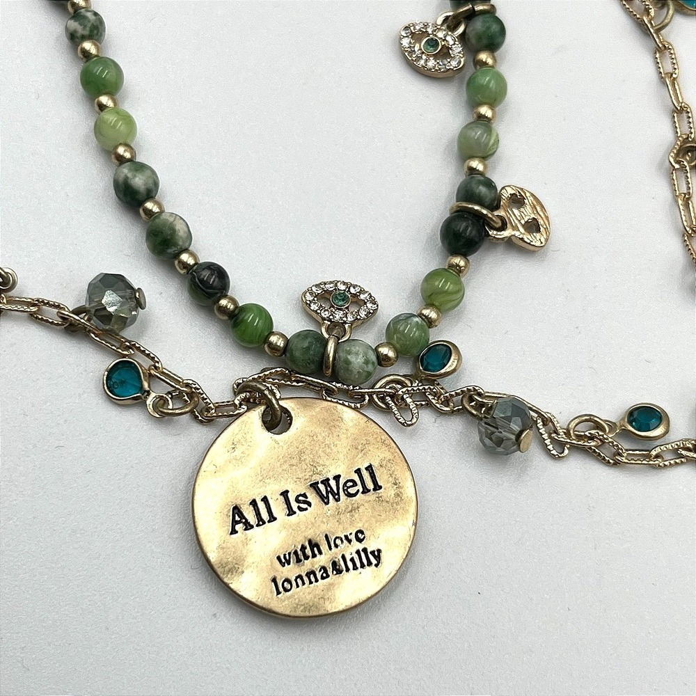 VTG Lonna & Lilly Gold Tone Long Beaded Hamsa "All Is Well" Tassel Necklace Boho